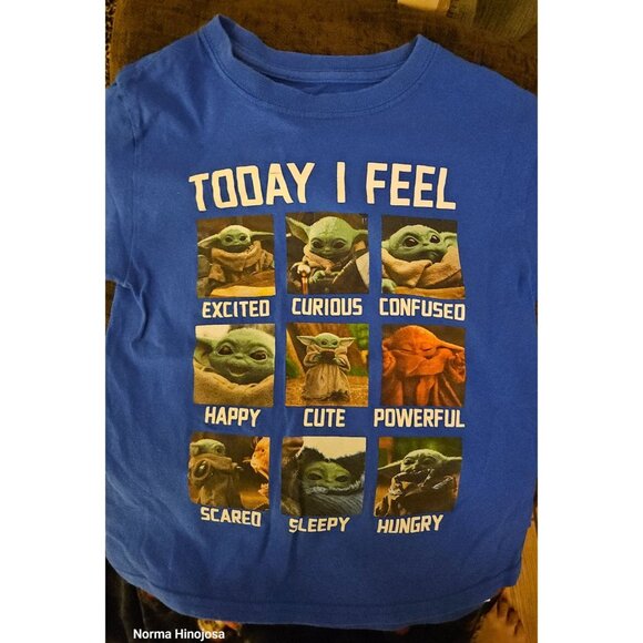 Star Wars Mandalorian Child "Today I Feel" Graphic Blue T-Shirt For Kids Size M/ - Picture 1 of 5